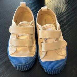 Cream and Blue Velcro Sneakers with Textured Sole